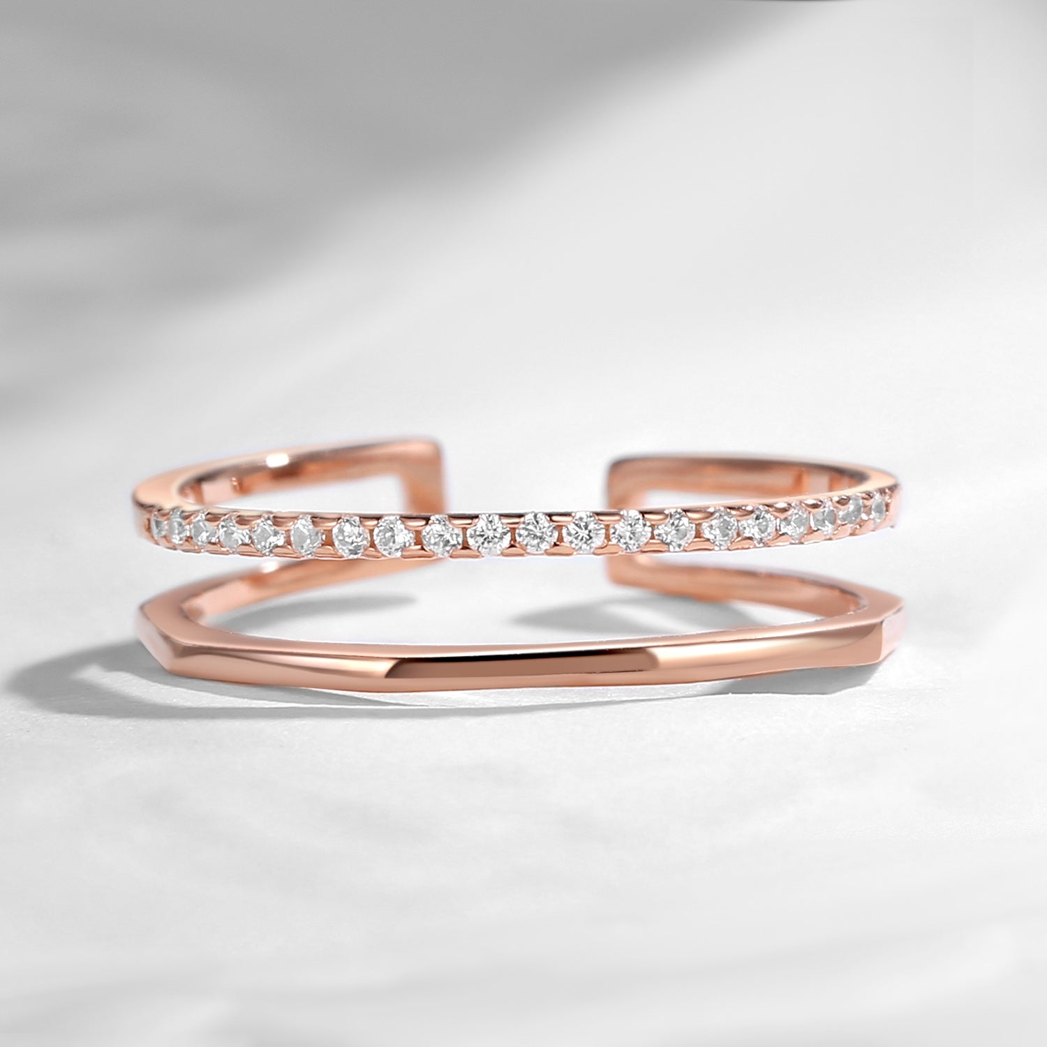 Moissanite Faceted Double-Layered Stacking Cage Ring