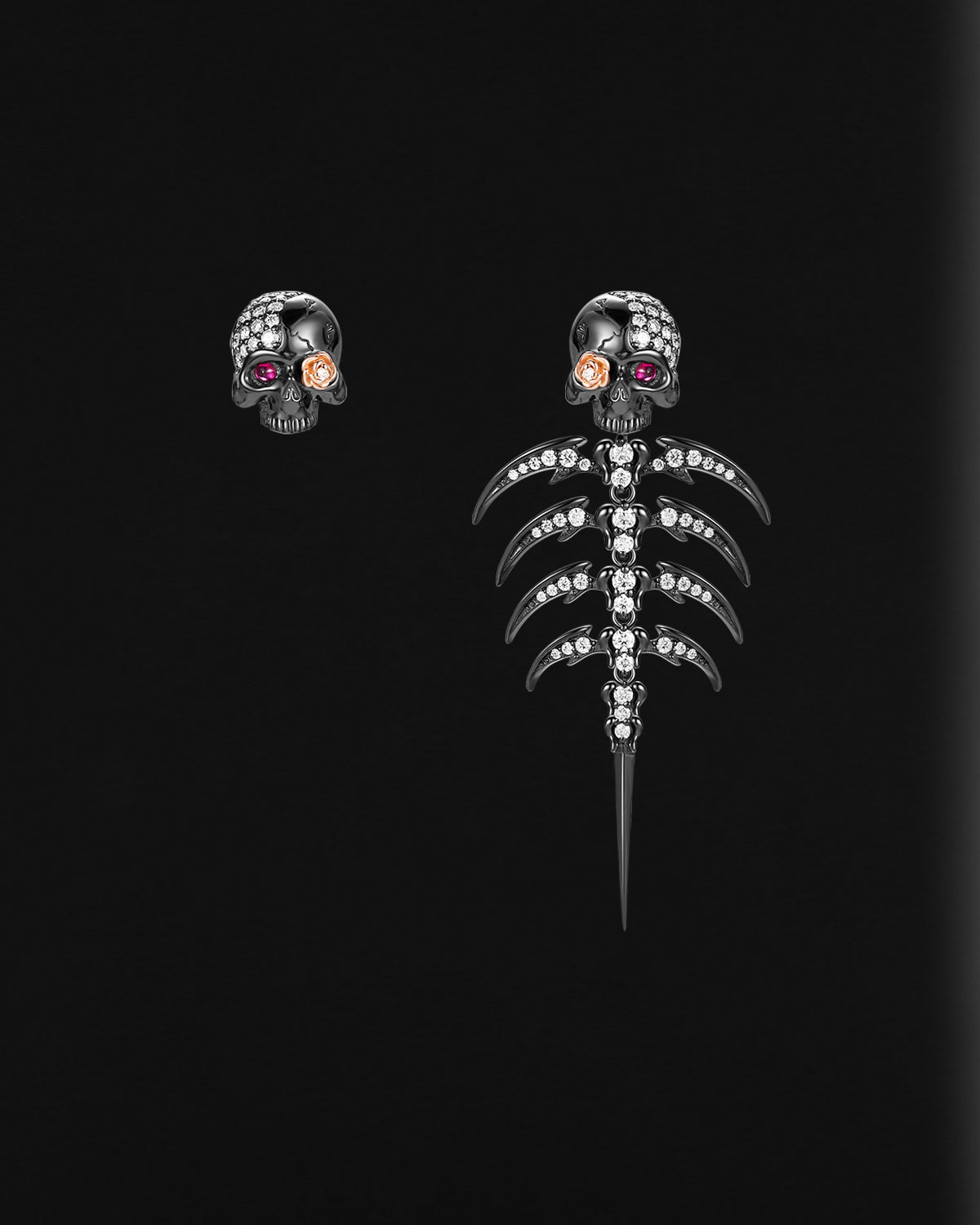 Gothic Skull & Skeleton Stud Earring Set