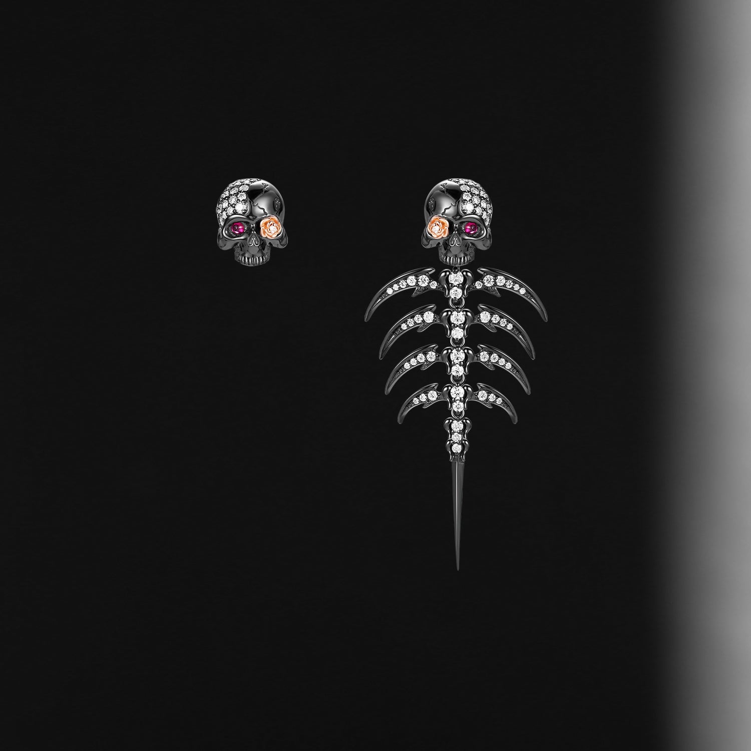 Gothic Skull & Skeleton Stud Earring Set