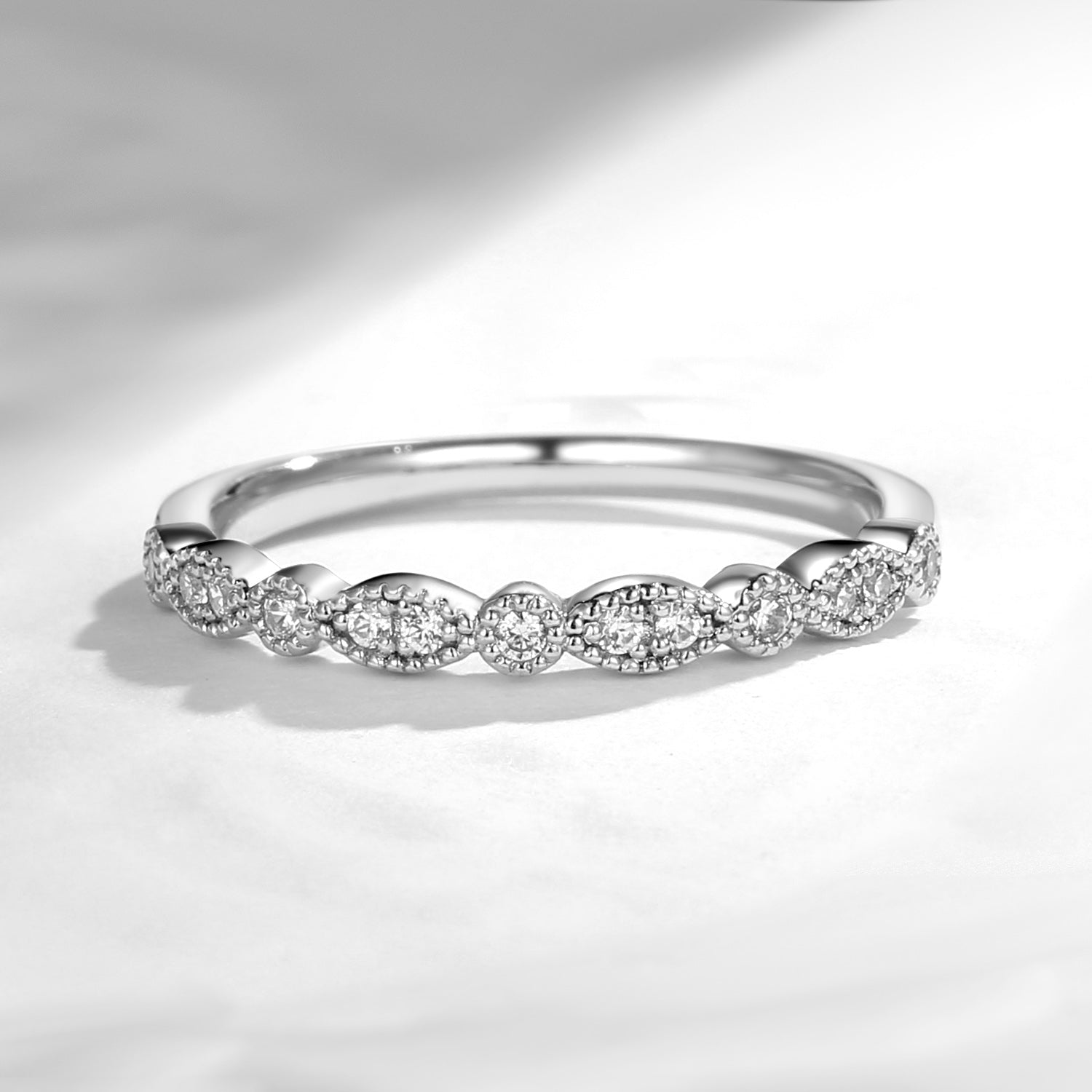 Moissanite Half Eternity Vintage Inspired Stacking Ring