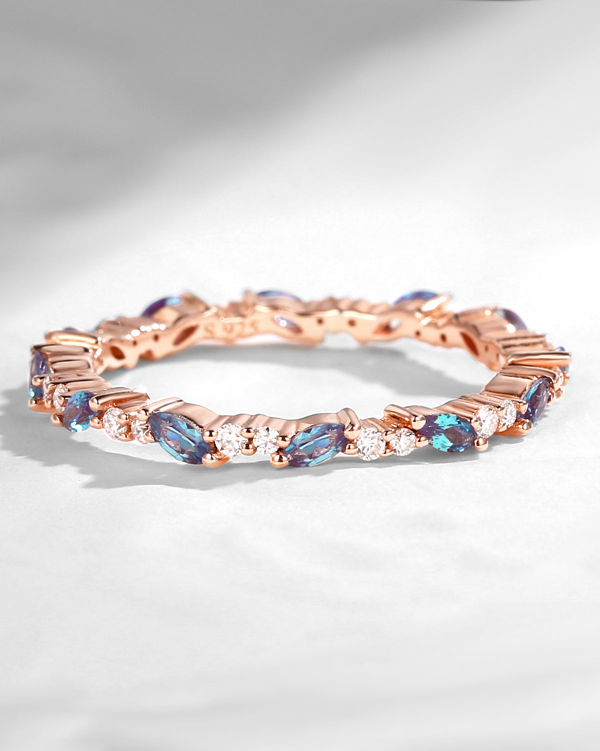 Eternity Cluster Alexandrite & Moissanite Stacking Ring