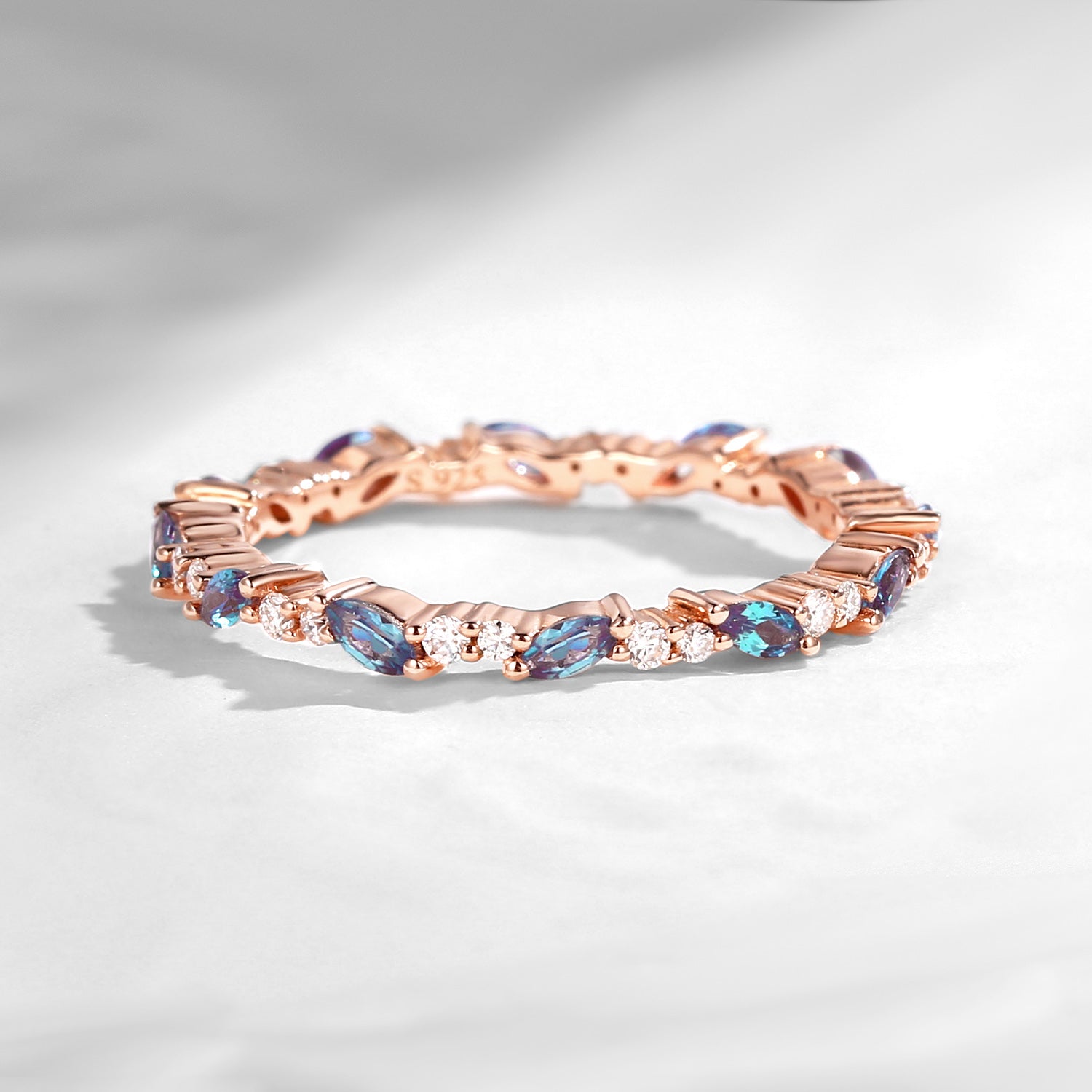 Eternity Cluster Alexandrite & Moissanite Stacking Ring