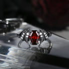 Coffin Cut Garnet Vintage Inspired Black Gold Engagement Ring - Bat Ring