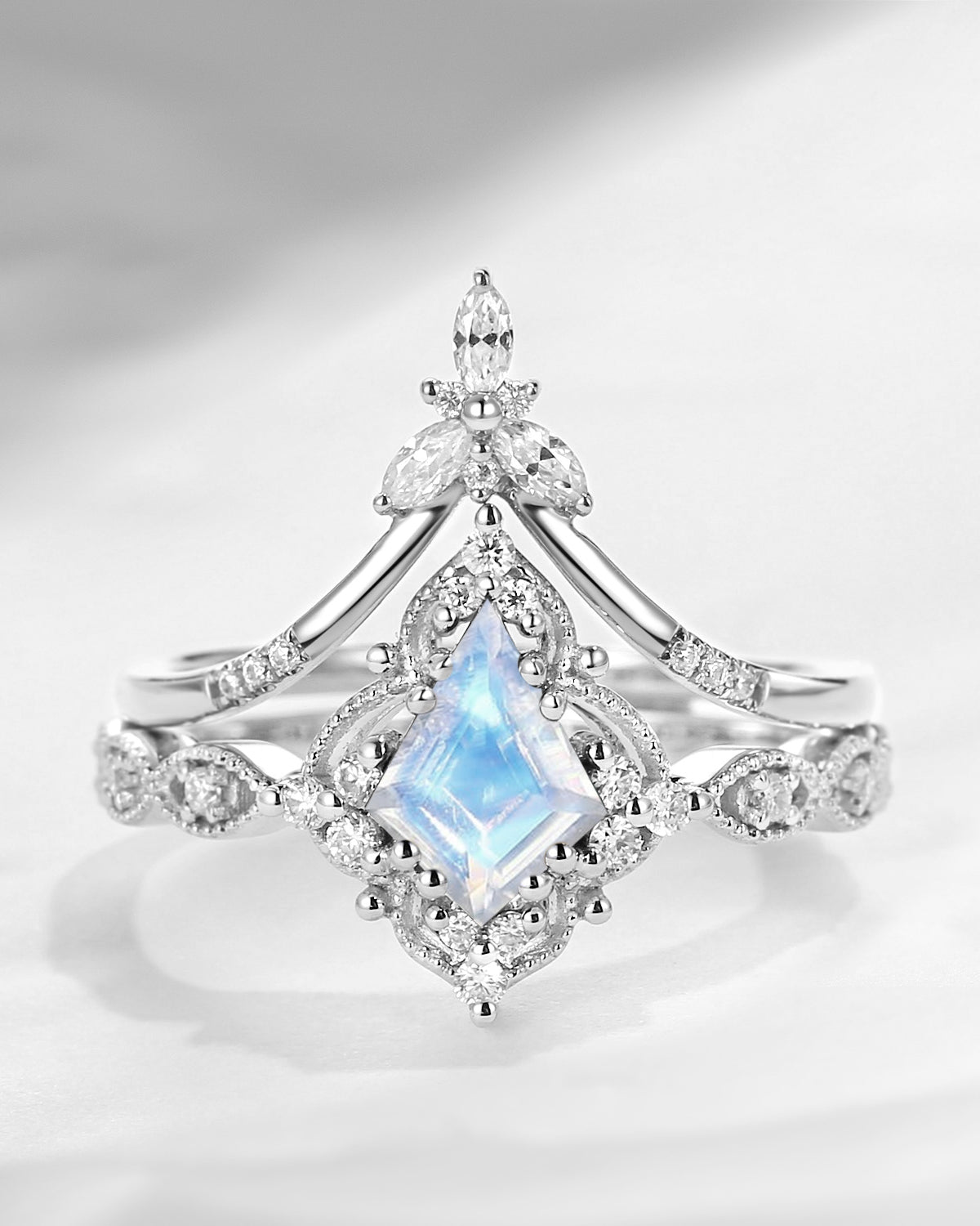 Kite Cut Moonstone Vintage Inspired Engagement Ring