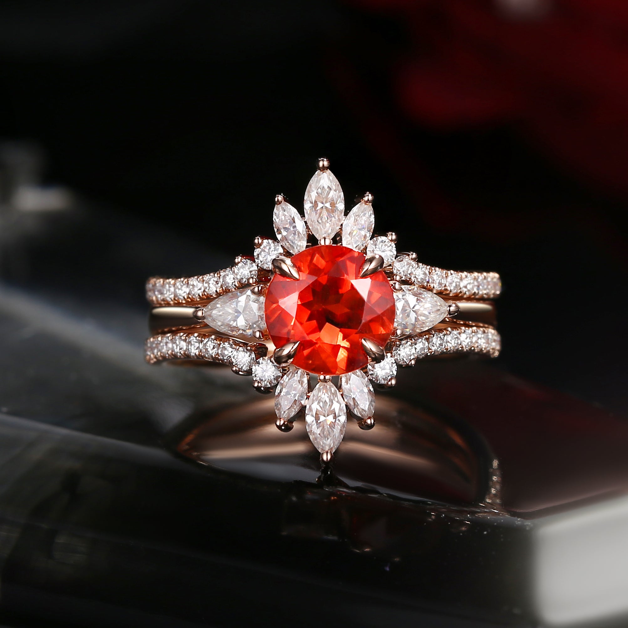 Bette‘s Eyes| Sunstone Cluster Bridal Ring Set 3pcs