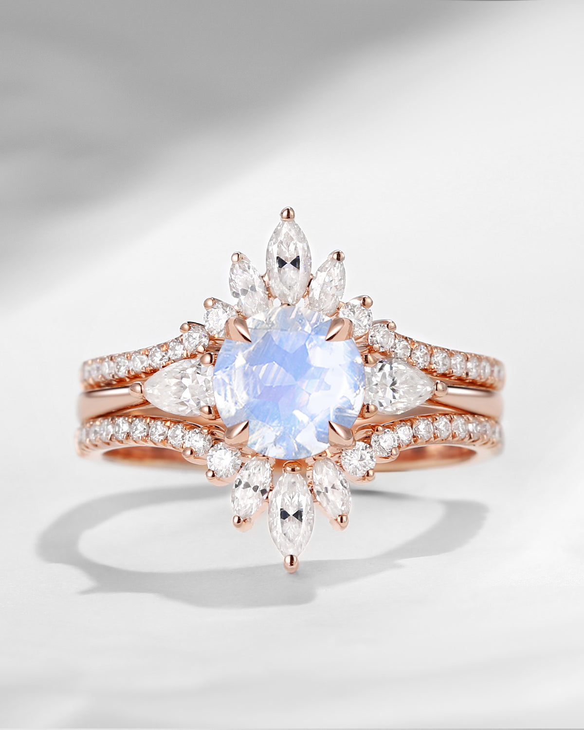 Bette‘s Eyes| Moonstone Cluster Bridal Ring Set 3pcs