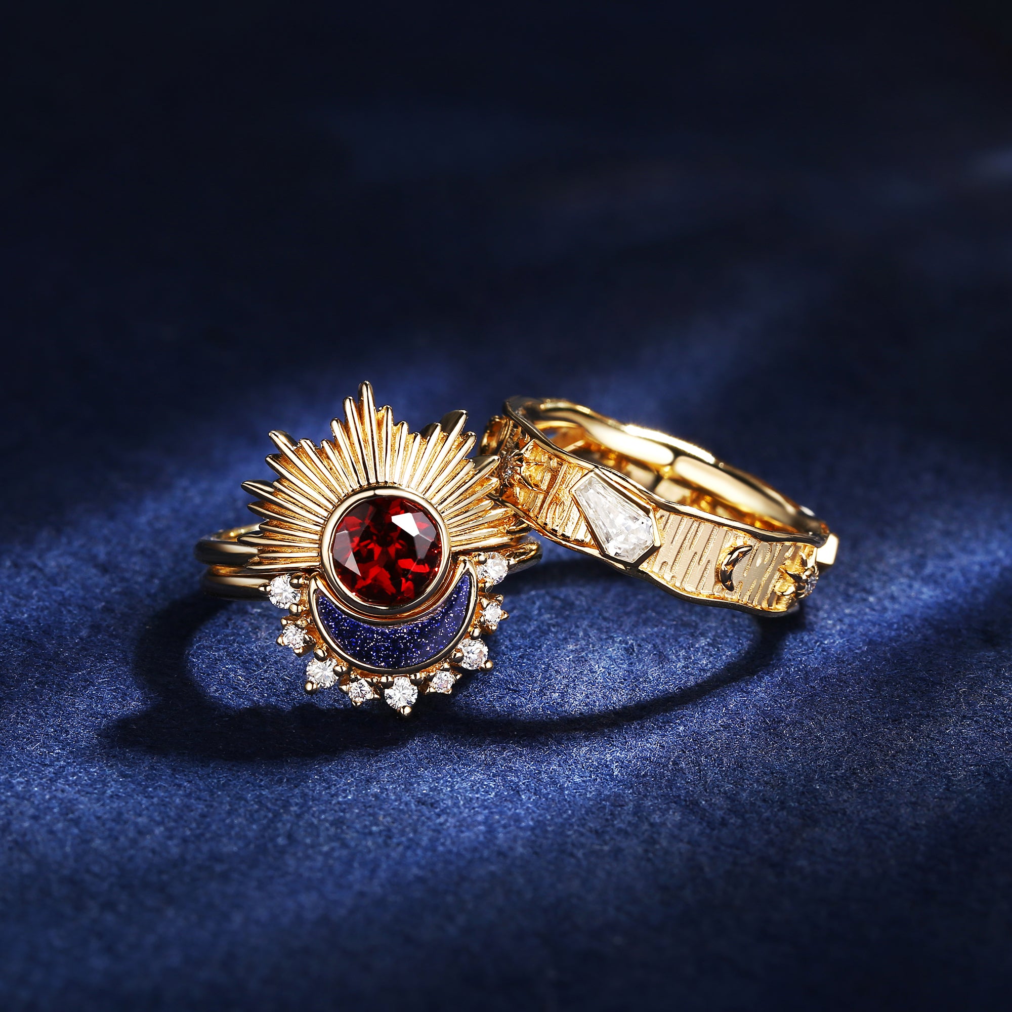 Retro Sun & Moon Ring Couple Wedding Ring Set