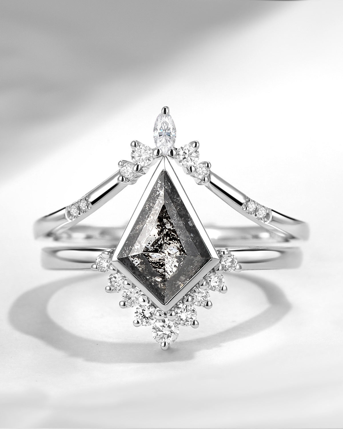 Kite Natural Salt And Pepper Diamond Engagement Ring Set 2pcs