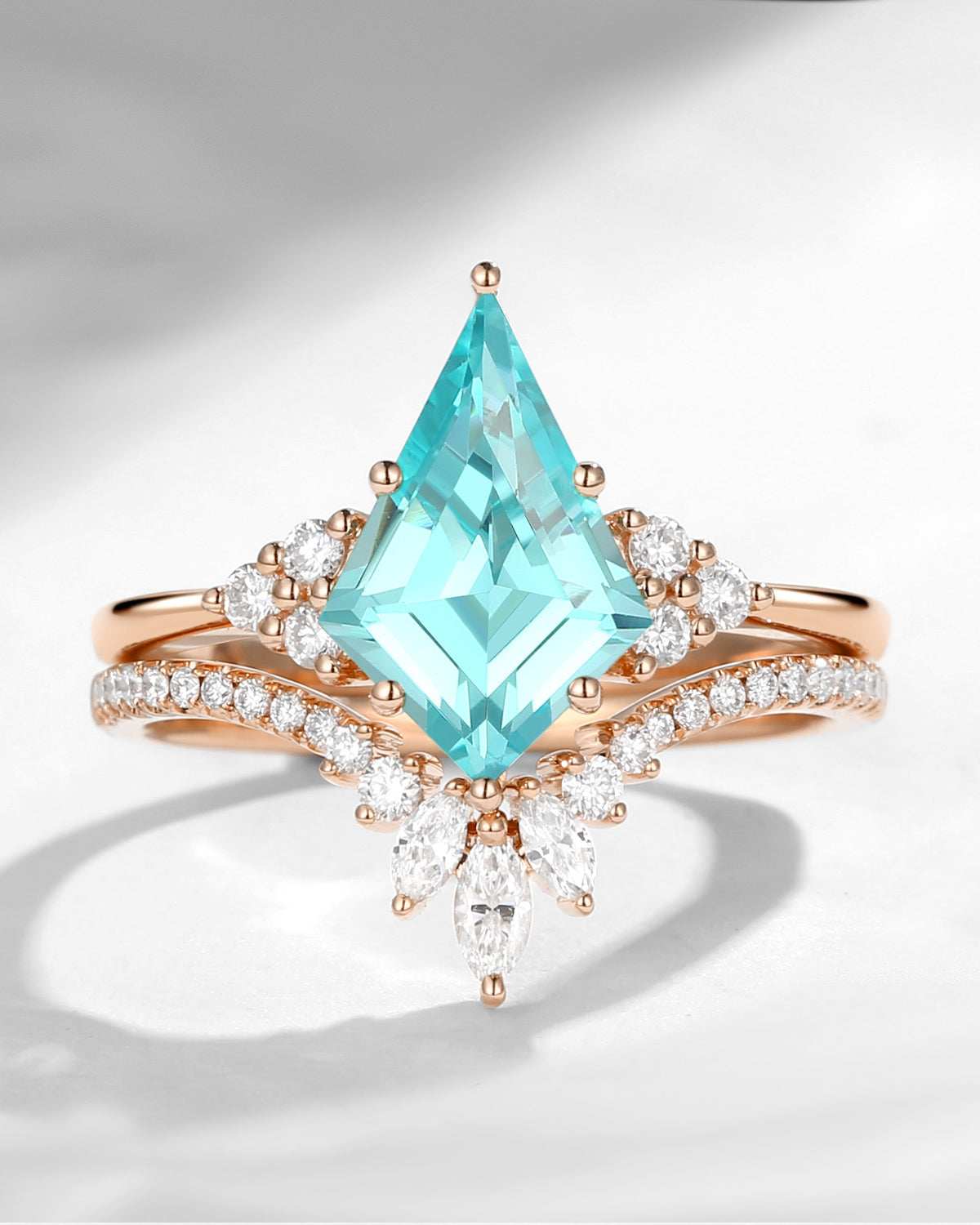 Kite Cut Lab Paraiba Classic Cluster Engagement Ring Set 2pcs - Electra