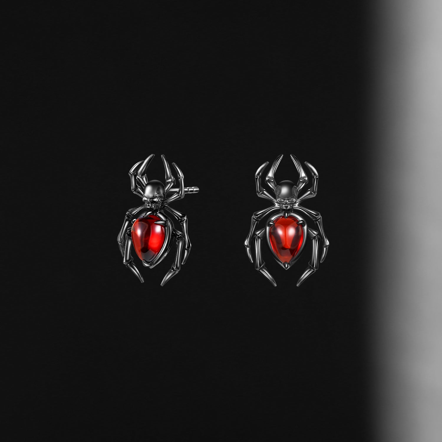 Gothic Spider & Skull Pear Shaped Garnet Halloween Stud Earrings