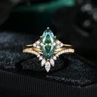 Marquise Cut Teal Moissanite Engagement Ring Set 2pcs - Electra