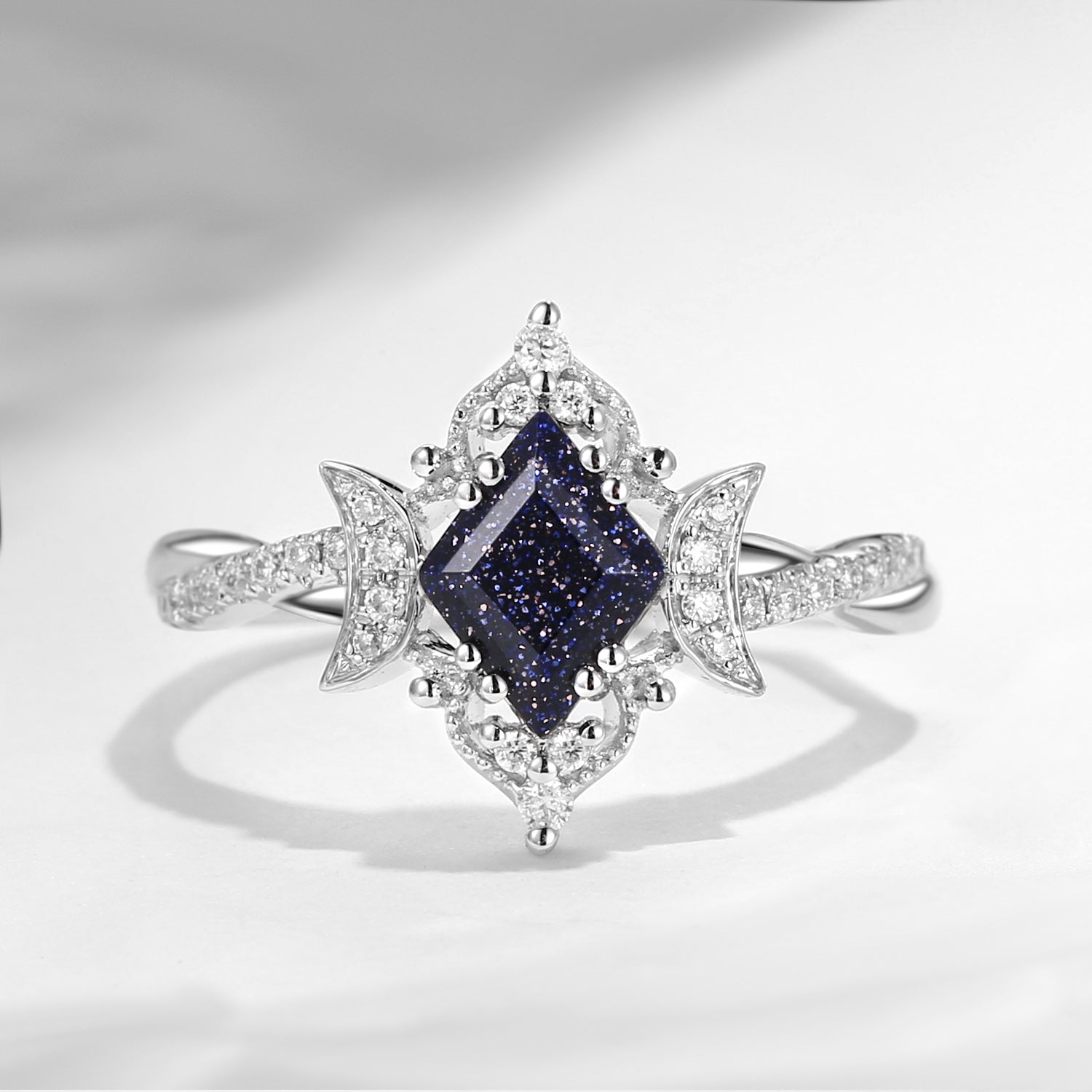 Crescent Moon | Unique Kite Cut Infinity Blue Sandstone Ring - Twisted Galaxy