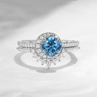 Crescent Moon | Unique Blue Lab Diamond Engagement Ring Set 2pcs - Full Moon