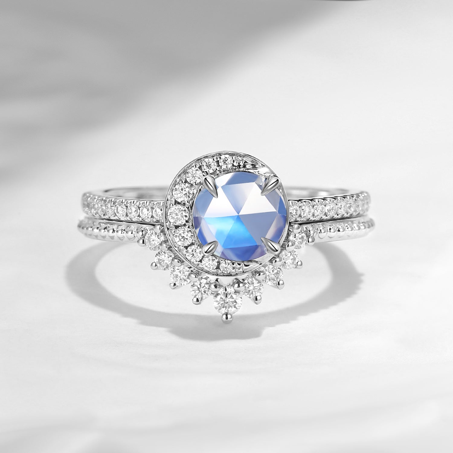 Crescent Moon | Unique Moonstone Engagement Ring Set 2pcs - Full Moon
