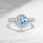 Crescent Moon | Natural Aquamarine Engagement Ring Set 2pcs - Full Moon