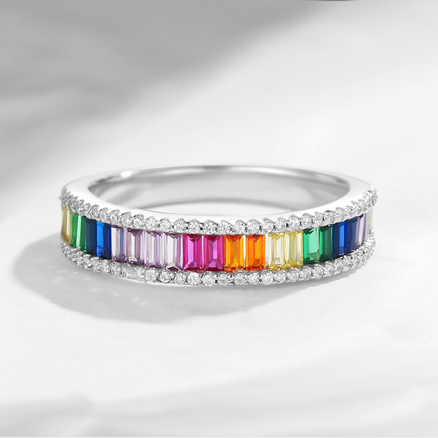 Full Eternity Baguette Cut Pave Rainbow Ring