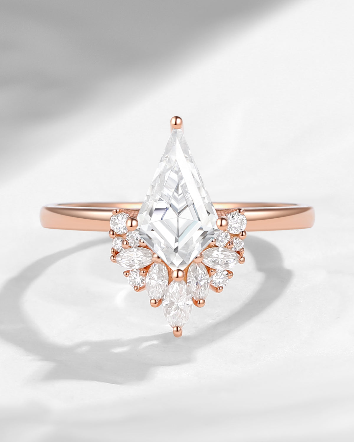 Kite Cut Moissanite Cluster Engagement Ring