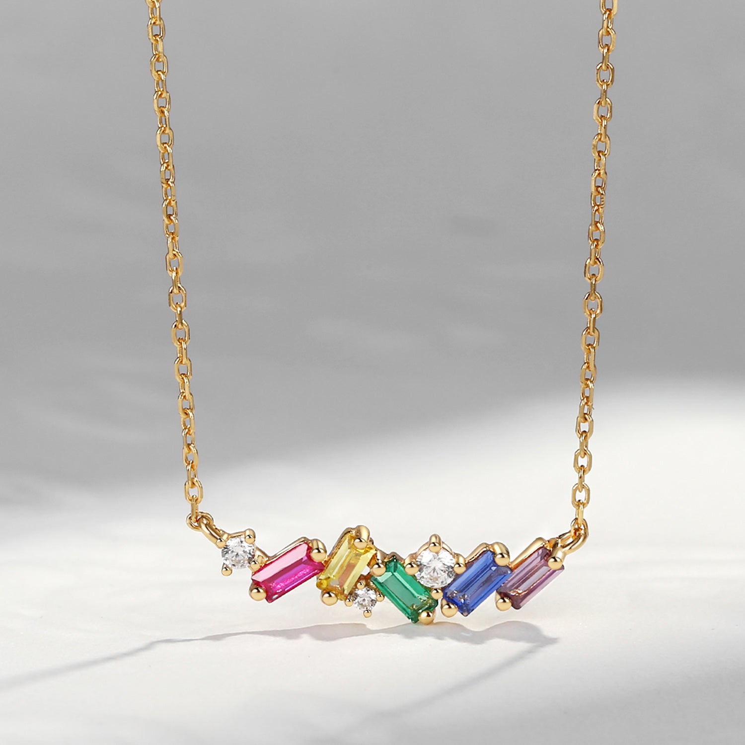 Baguette Cut Natural Rainbow Sapphire Necklace