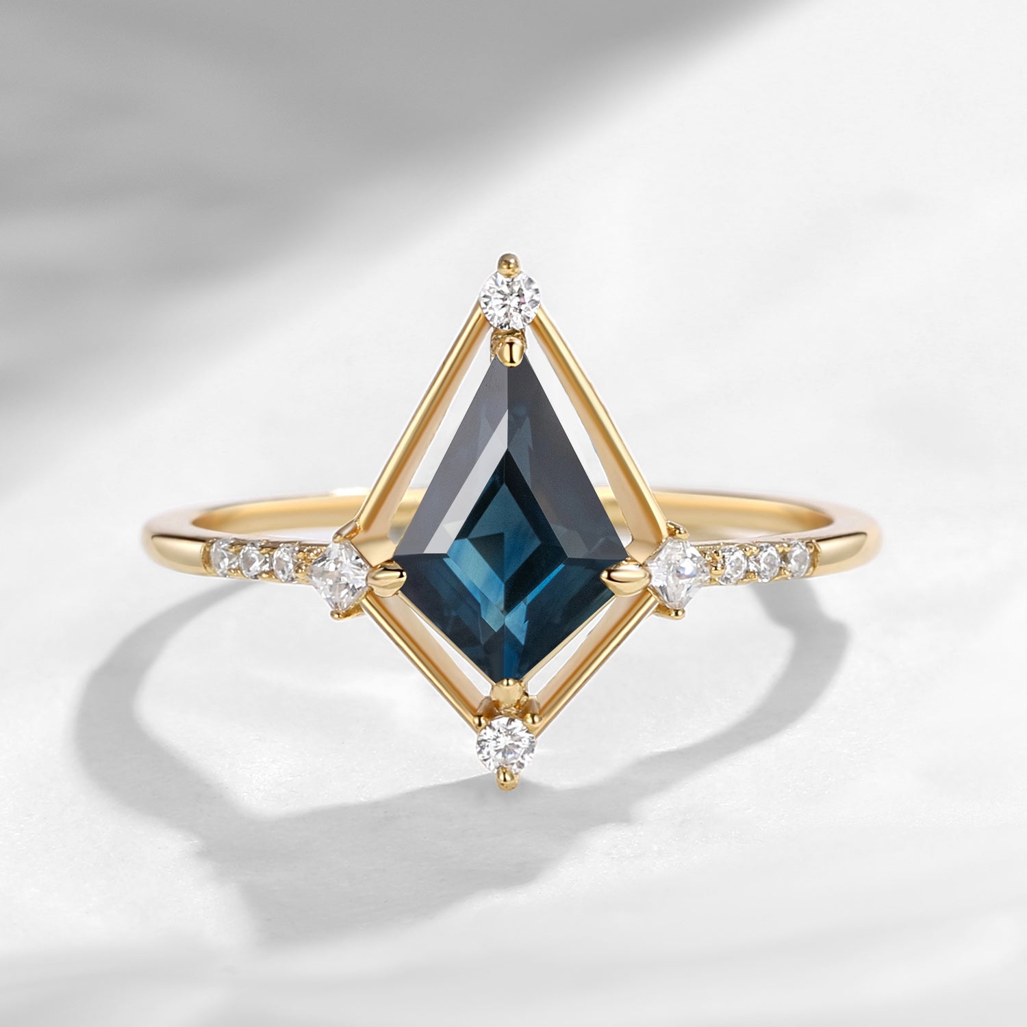 Classic Kite Cut Natural Teal Sapphire Halo Engagement Ring