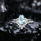 Classic Coffin Cut Natural Aquamarine Engagement Set 2pcs - White Dress