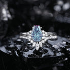Firework Cut Coffin Lab Alexandrite Engagement Set 2pcs - White Dress