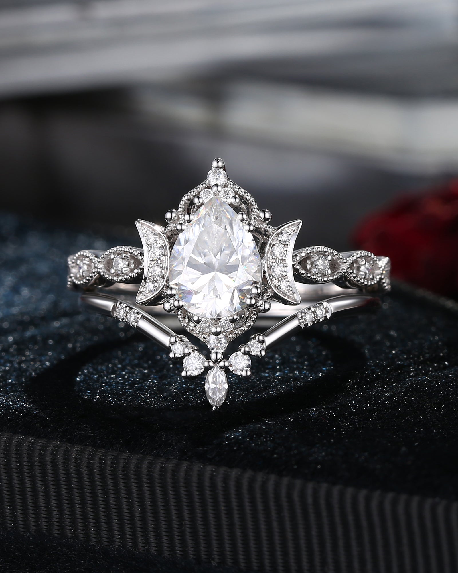 Crescent Moon | Unique Pear Moissanite Engagement Ring - Luna