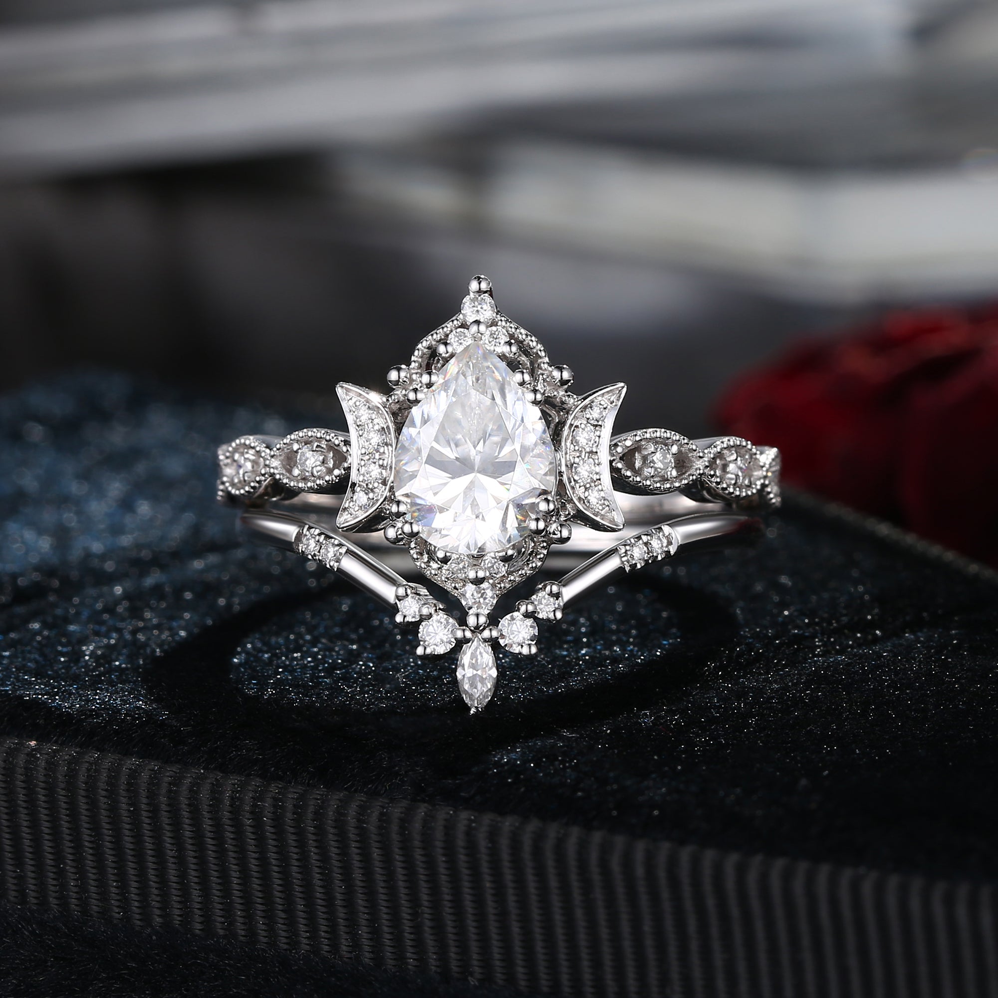 Crescent Moon | Unique Pear Moissanite Engagement Ring - Luna