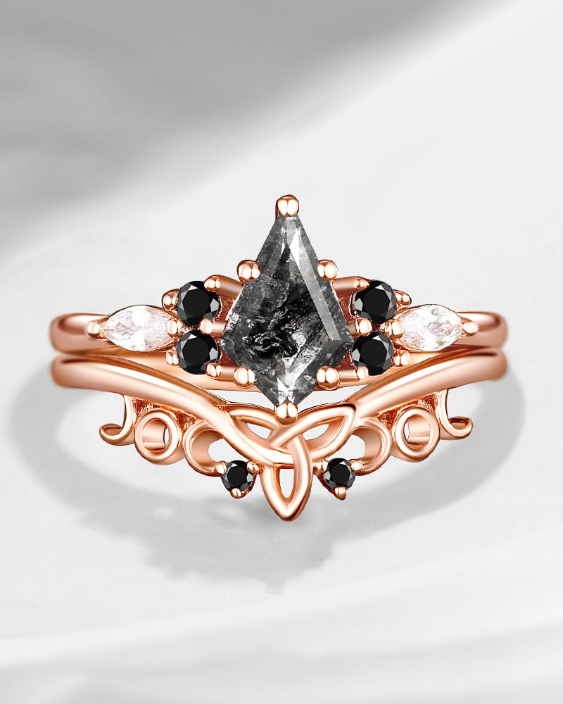 Kite Cut Herkimer Diamond Celtic Engagement Ring Set 2pcs