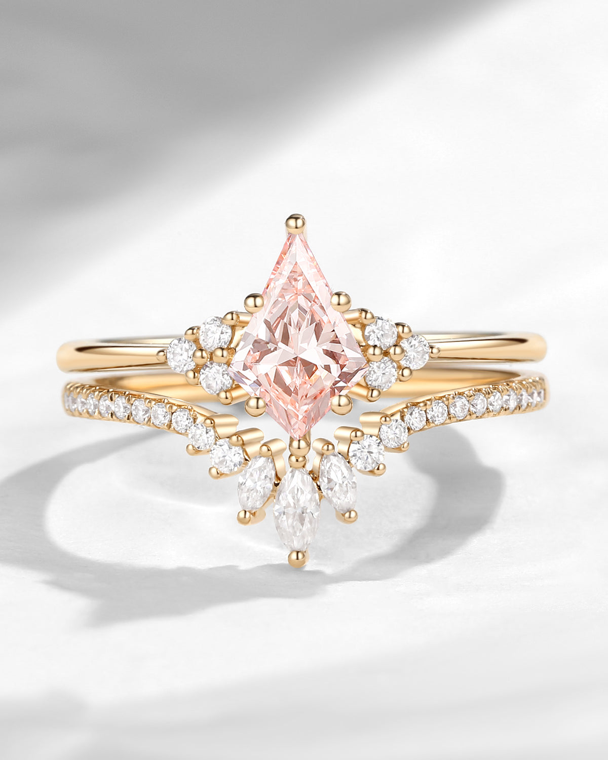 Kite Cut Pink Lab Diamond Engagement Ring Set 2pcs - Electra