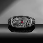 Lab Ruby Gothic Crow Inspired Black Gold Hollow Wedding Band