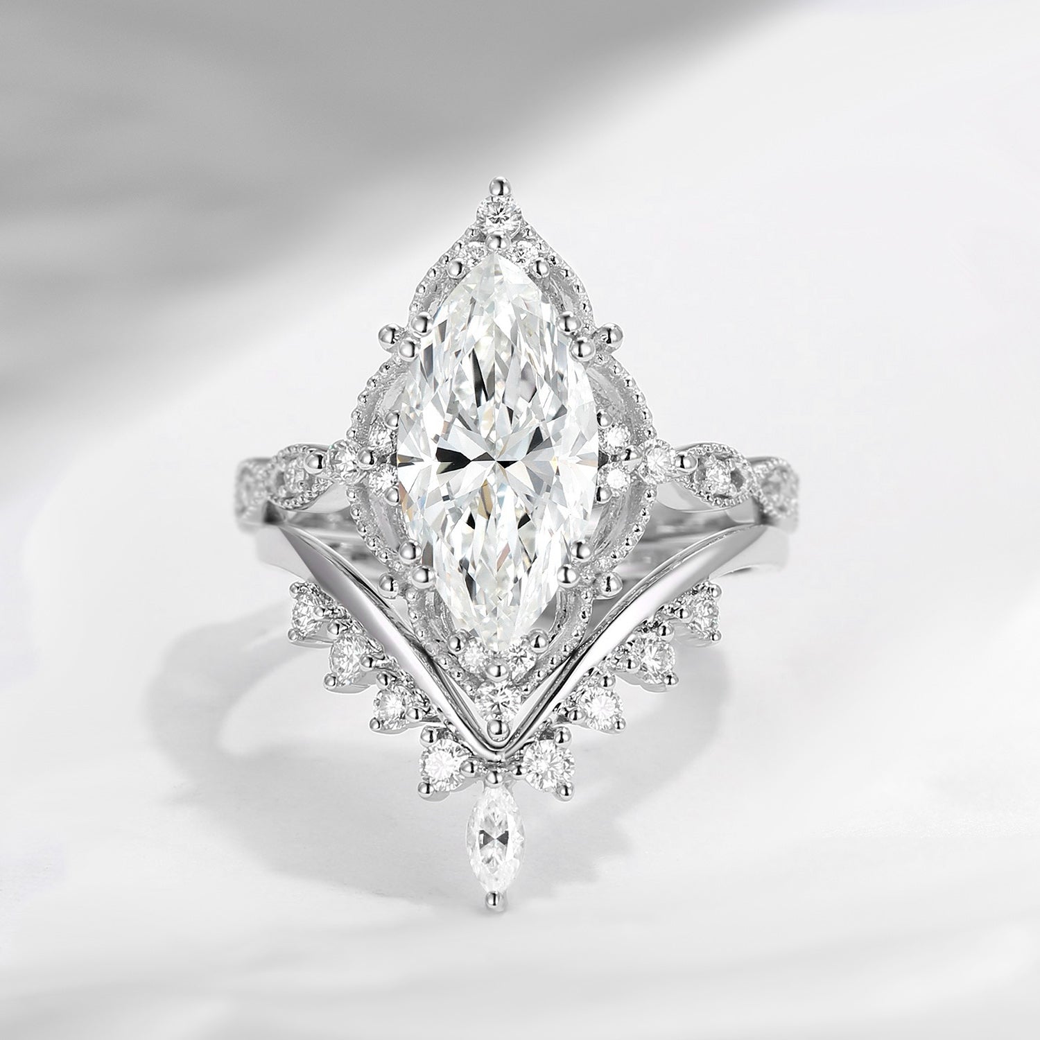 Vintage Style Marquise Moissanite Bridal Set 2pcs