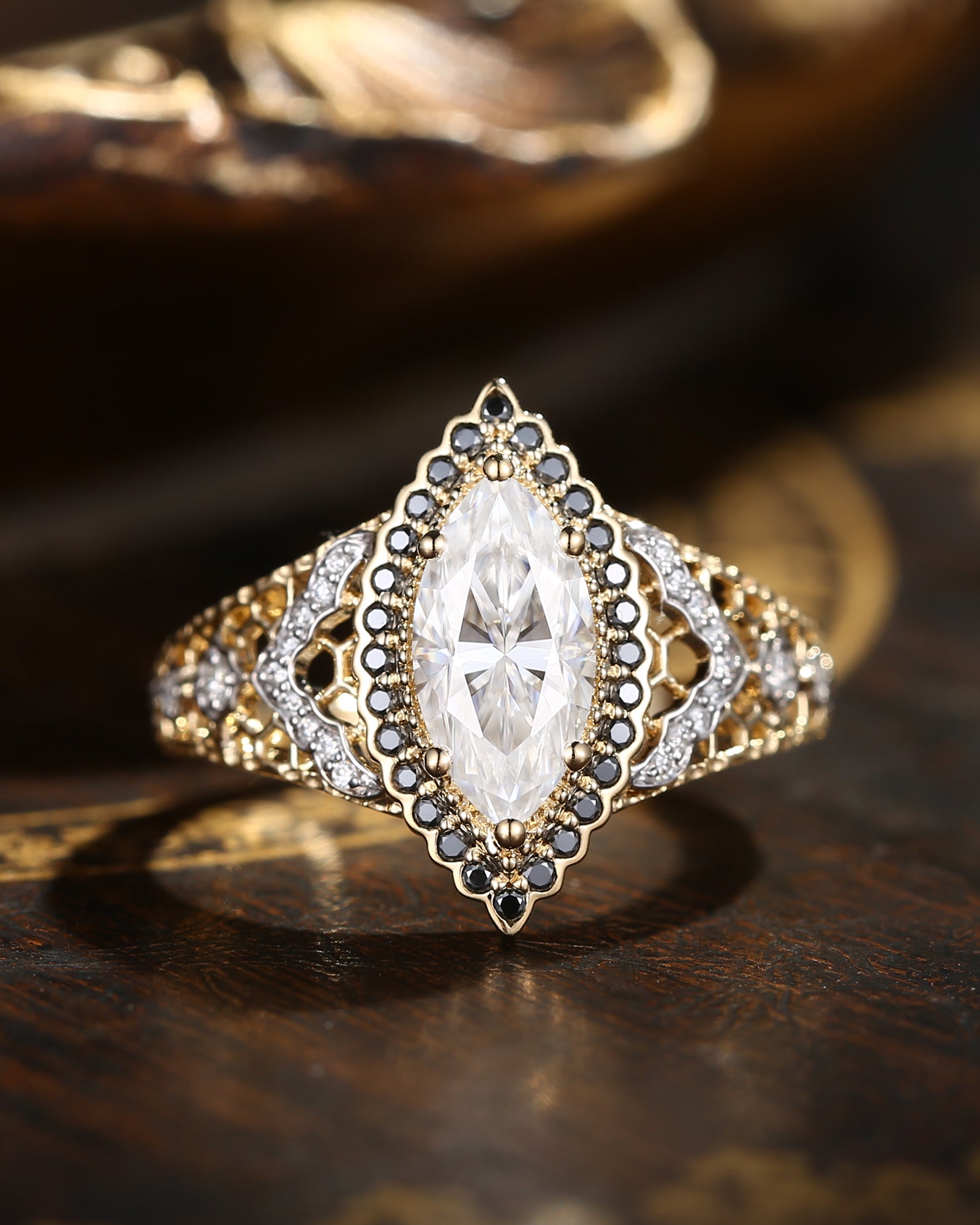 Solitaire Marquise Vintage Inspired Moissanite Engagement Ring
