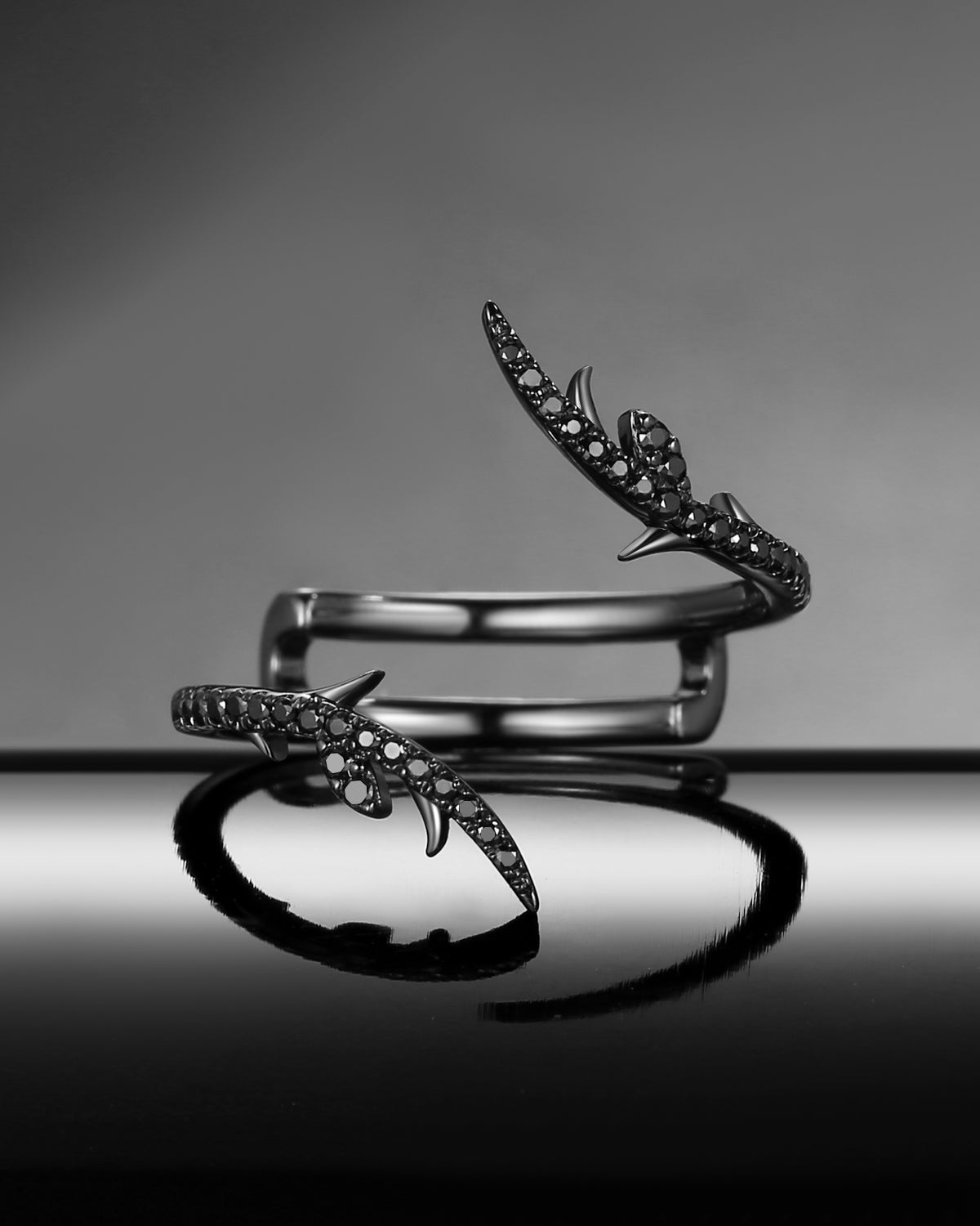 Nature Inspired Black Moissanite 'Thorns & Roses' Cage Ring