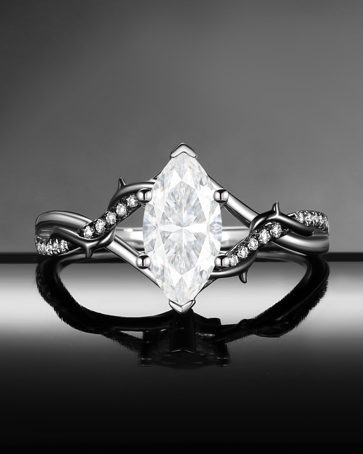 Nature Inspired Marquise Moissanite 'Thorns & Roses' Two-Toned Engagement Ring