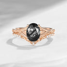 Nature Inspired Oval Cut Black Rutilated Quartz Textured Engagement Ring Set 2pcs