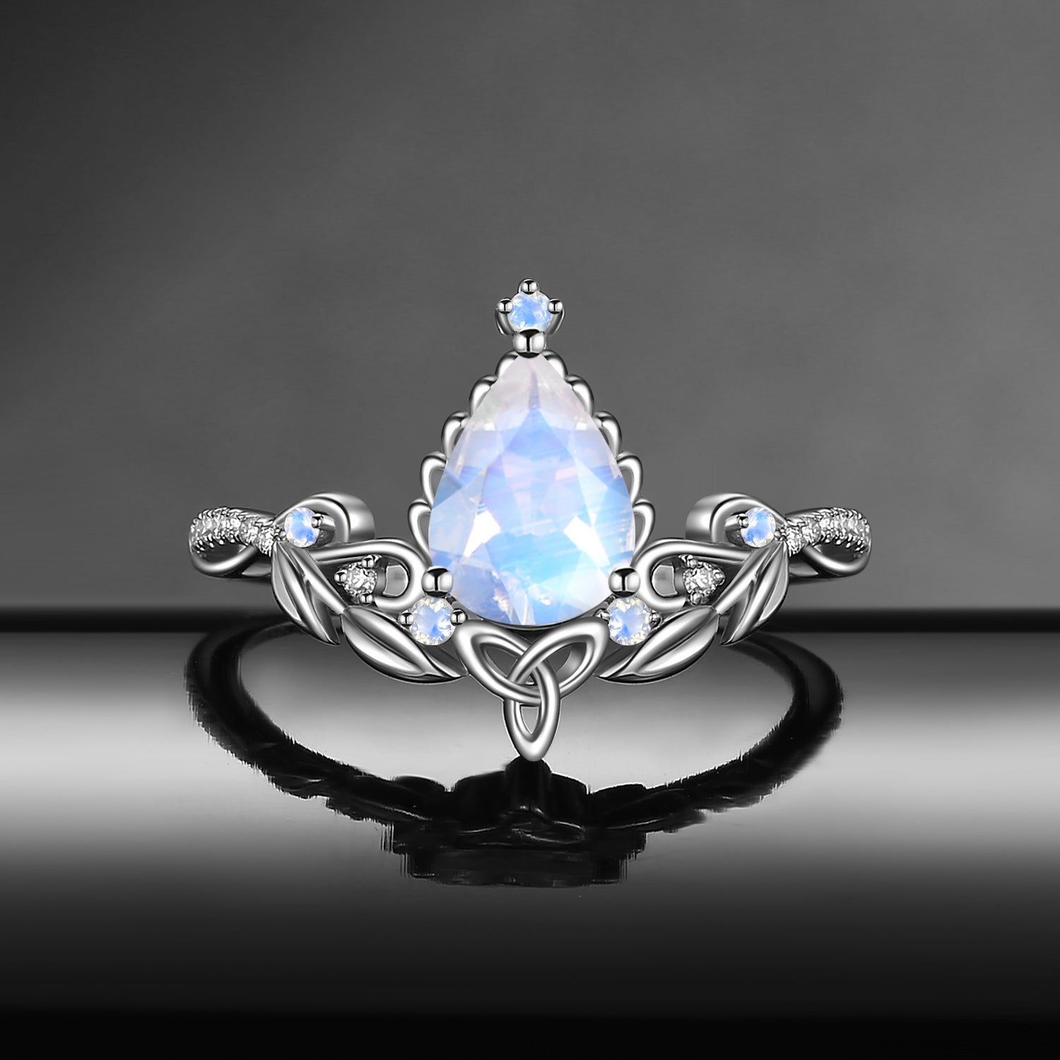 Celtic Calendar - 4.15-5.12 - Nature Inspired Pear Natual Moonstone Celtic Engagement Ring with Willow Flow-Inspired Band