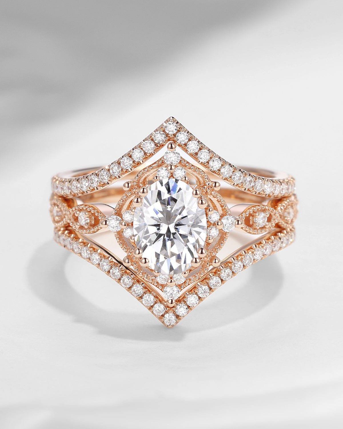 Oval Moissanite Ring Bridal Set