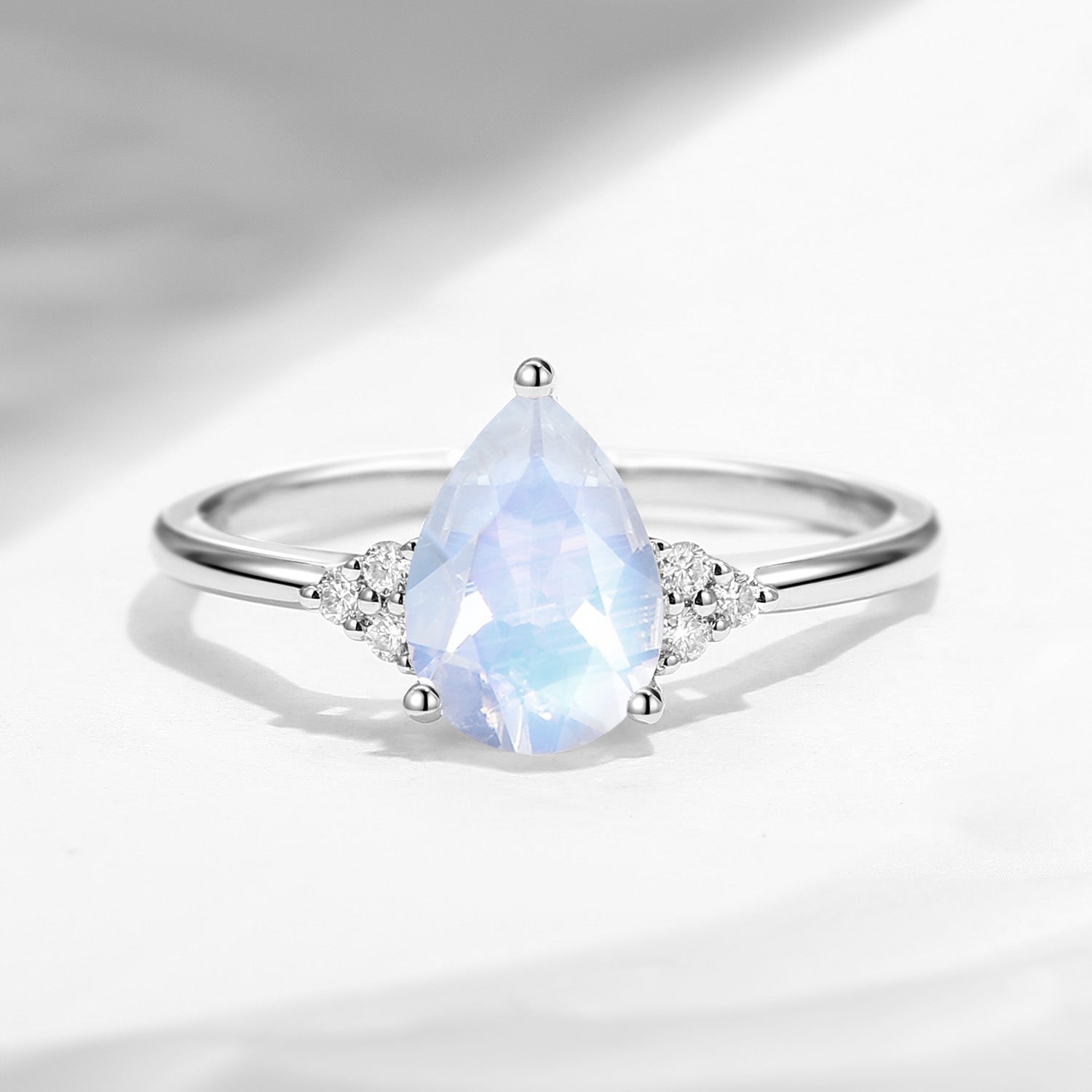 Pear Shaped Moonstone Engagement Ring Cluster Ring