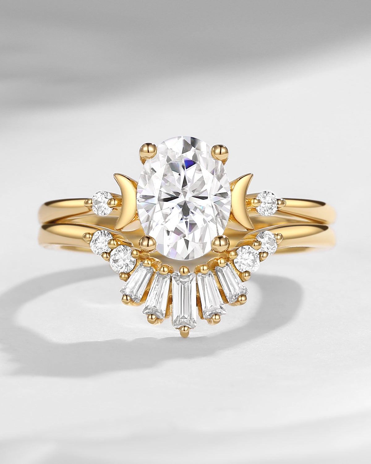 Pure Moon | Fancy Oval Cut Moissanite Engagement Ring Set 2pcs