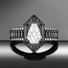 Retro Art Deco Coffin Cut Moissanite 'Fallen Aegis' Gothic Black Gold Engagement Ring