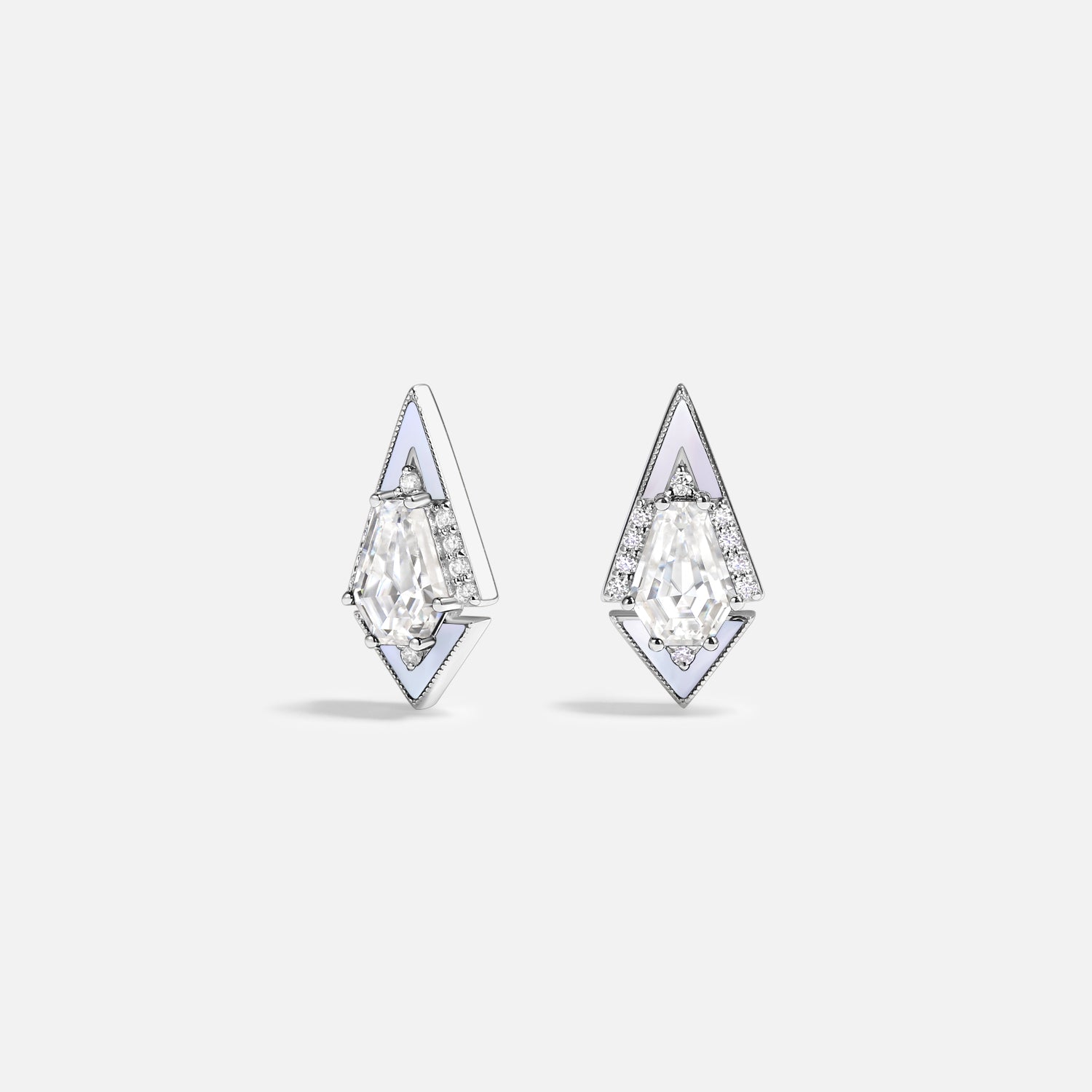Unique Coffin Kite Cut Moissanite Mother Of Pearl Earrings