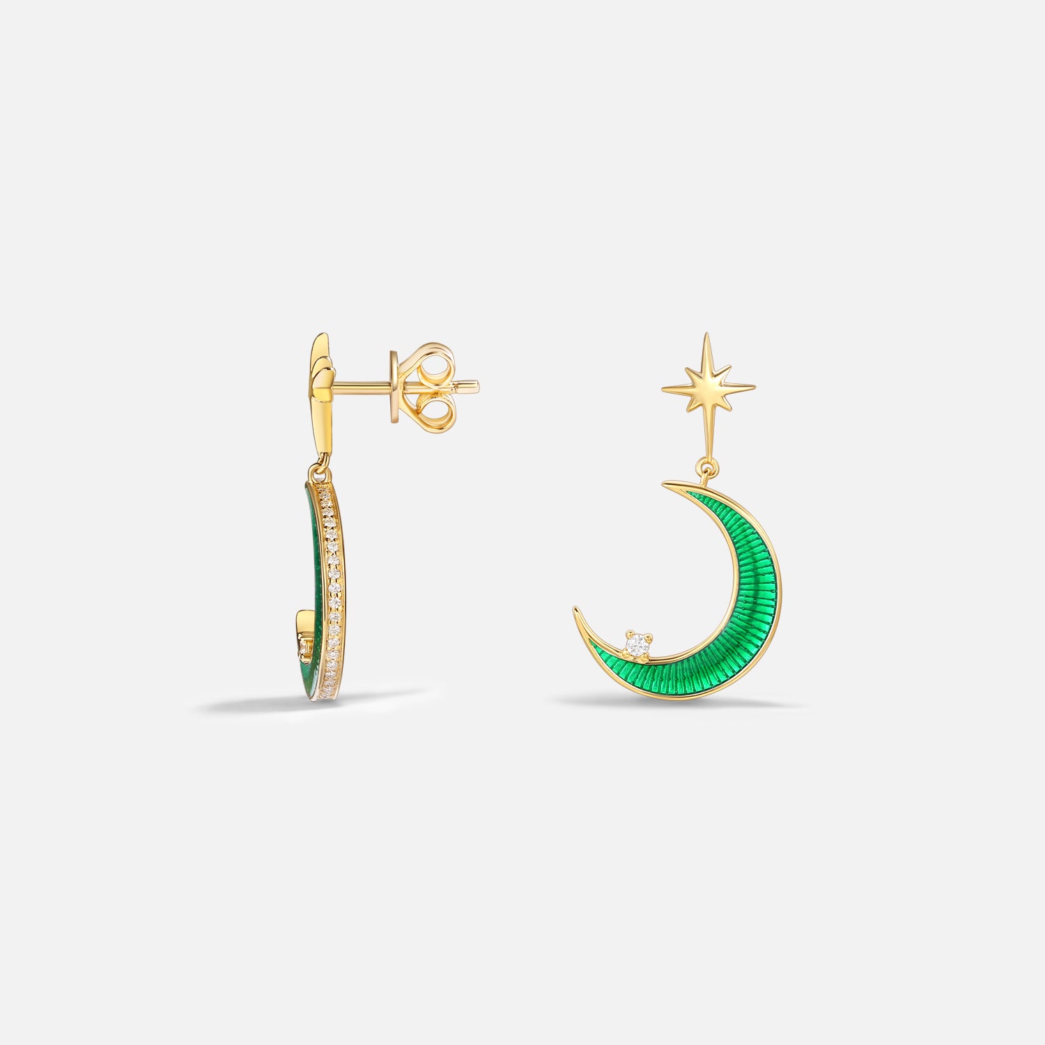 Enamel Moissanite Moon And Star Earrings