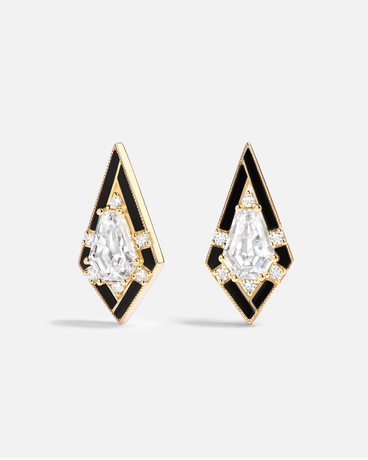 Unique Coffin Kite Cut Moissanite Onyx Earrings