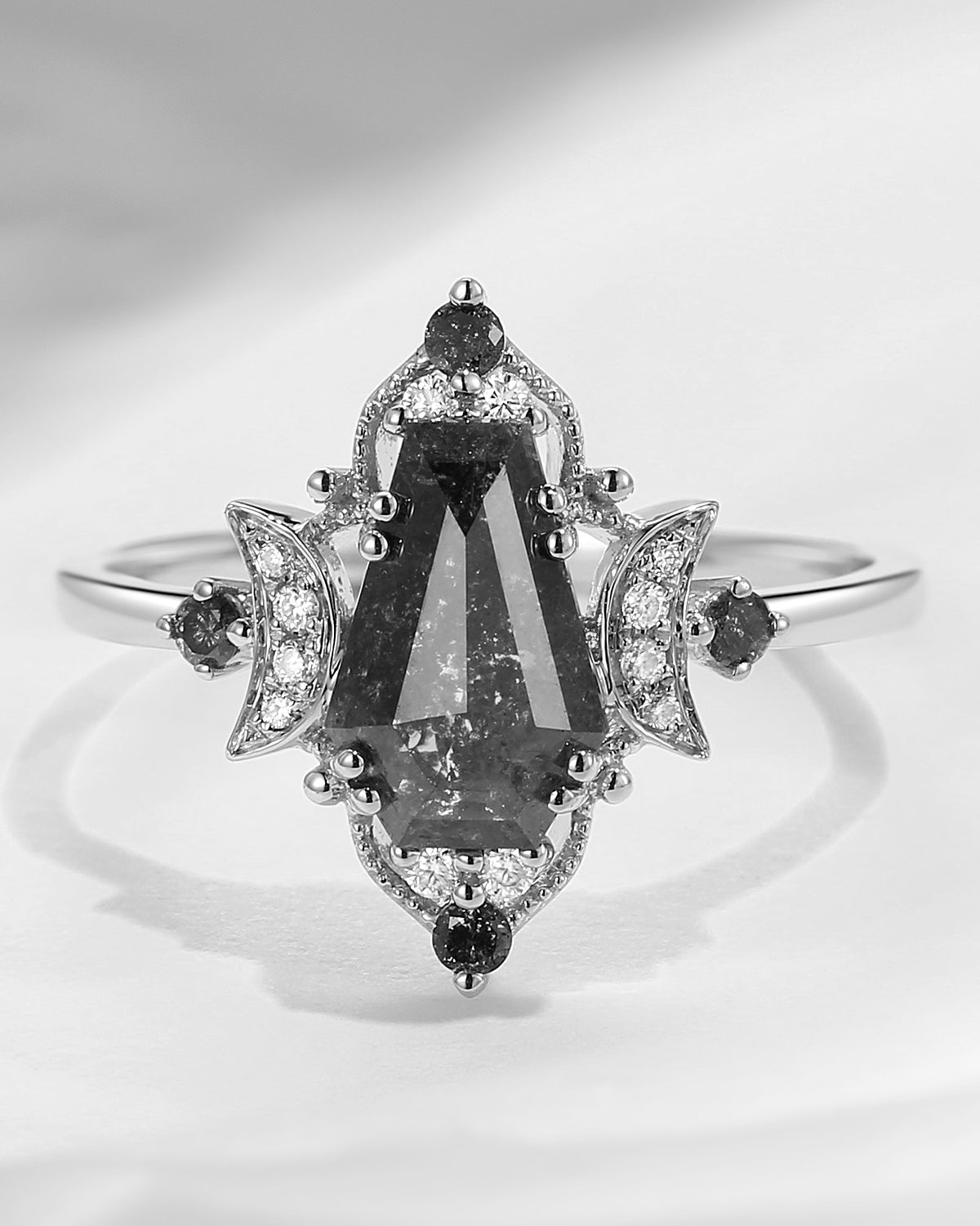 Crescent Moon | Unique Coffin Salt and Pepper Diamond 'Evermore' Engagement Ring