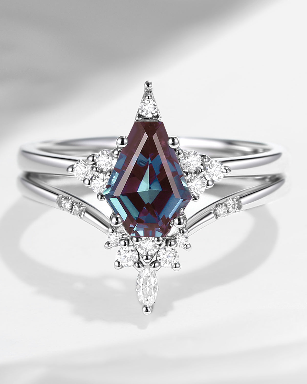 Unique Coffin Alexandrite Engagement Star Ring Set 2pcs - Coffin Kite