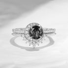 Unique Black Rutilated Quartz Engagement Ring Set 2pcs - Full Moon