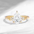 Unique Cluster Pear Cut Moissanite Celtic Solitaire Engagement Ring