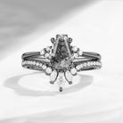 Unique Coffin Cut Herkimer Diamond Gothic Engagement Ring Bridal Set 2PCS - White Dress