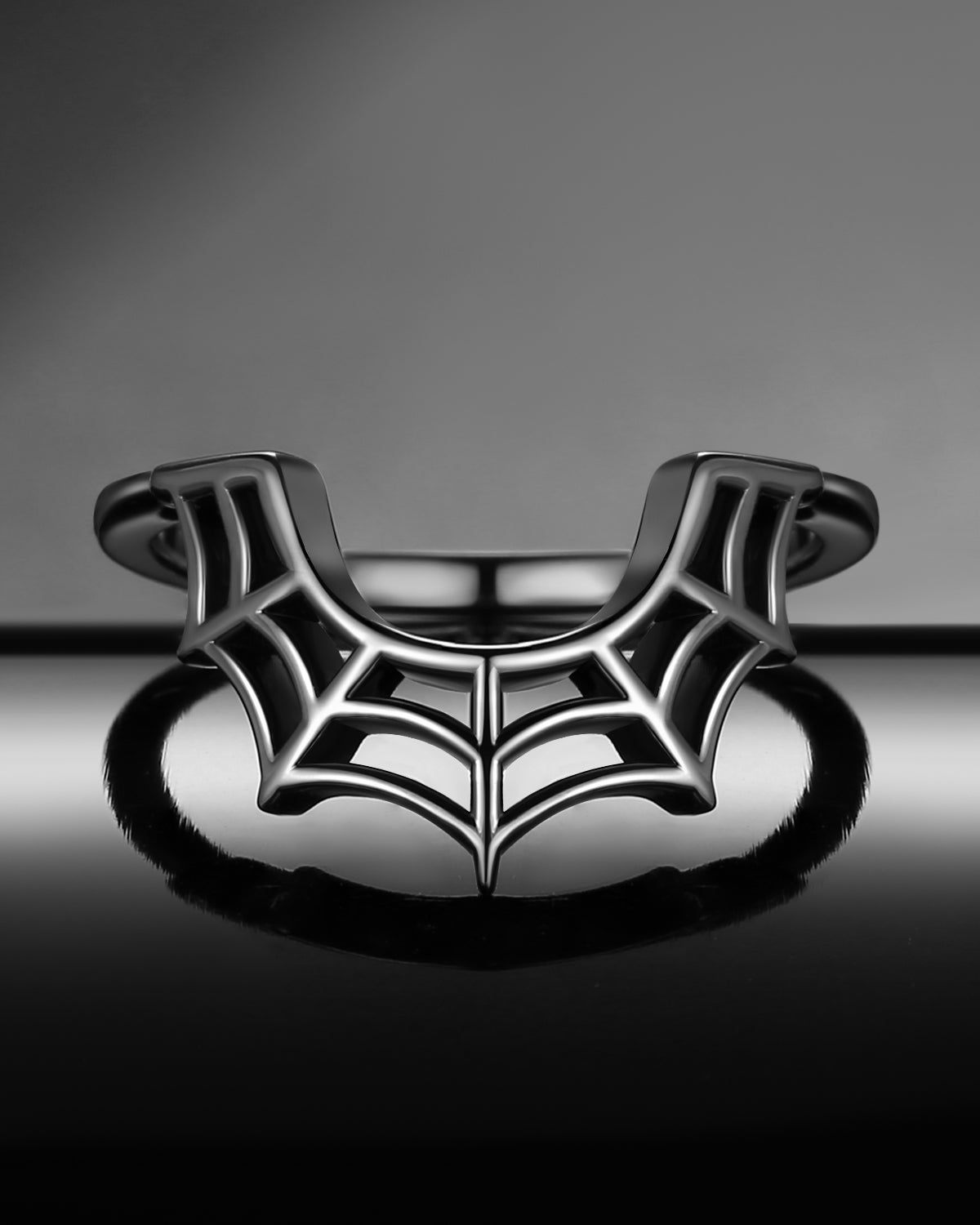 Unique Curved Bat Inspired Black Gold Wedding Band