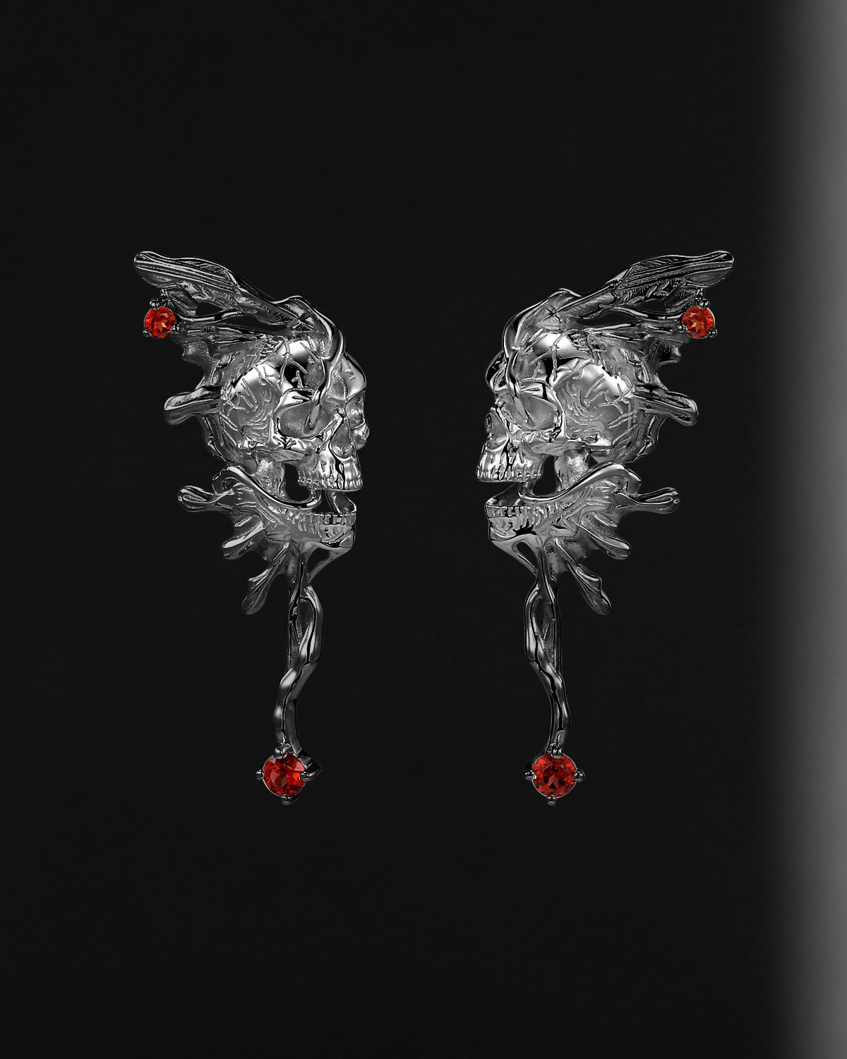 Unique Gothic Skull Butterfly Inspired Garnet Halloween Stud Earrings
⟢ Material: Silver/Solid 10k/14k/18k rose gold, yellow gold, white gold or black gold
⟢ Stones: Garnet